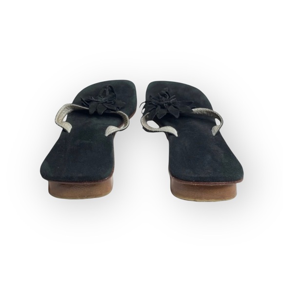 Nordstrom 𑁍 Suede 3D Flower Thong Wood Wedge Sandals 𑁍 Black Size 11.5 29 𑁍 - Picture 5 of 16